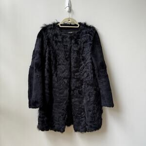 Super Luxe Maje Lamb Shearling Black Coat Jacket SZ 36